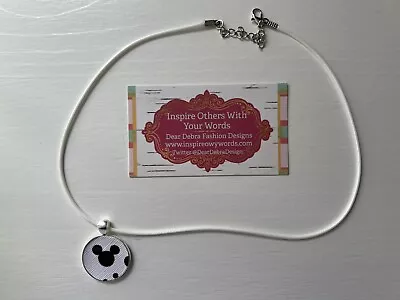 Mickey Mouse Design Round Pendant White Adjustable Necklace • $2.89