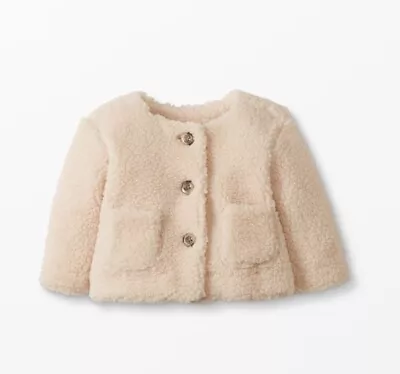 Hanna Andersson Size 18-24 Months Baby Faux Shearling Jacket Coat In Light Oat • $34.99