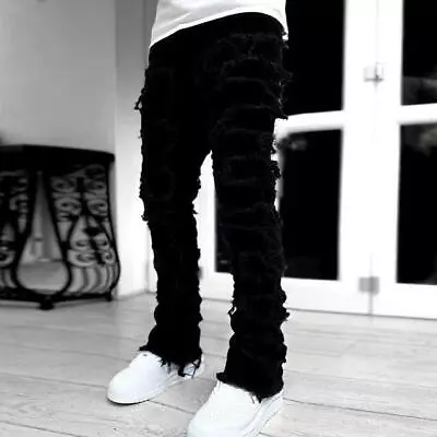 Men Jeans Pants Streetwise Stretch Patch Skinny Denim Straight Long Stacked Slim • $43.26