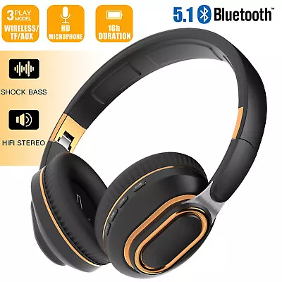 Wireless Bluetooth 5.1 Headphones Over Ear LED Headset Stereo Noise Cancelling • $16.95