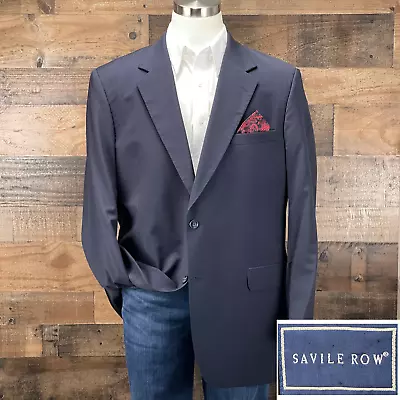 Savile Row Sport Coat Blazer Suit Jacket Wool 2 Button Navy Blue 44L • $79.95