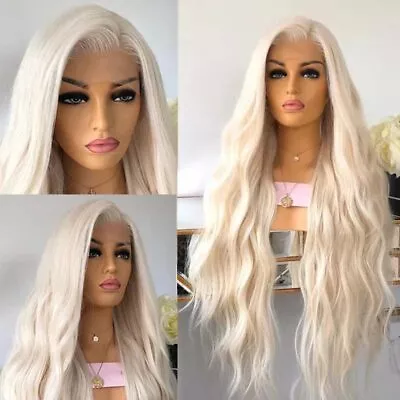 Synthetic Hair Glueless Lace Front Wigs Heat Resistant Long Wavy Platinum Blonde • $29.99