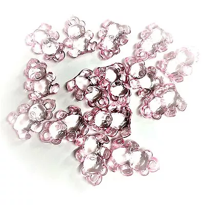 20 X Baby Pink Teddy Bear Charms Clear Charms Baby Shower Dummy Clips • £3