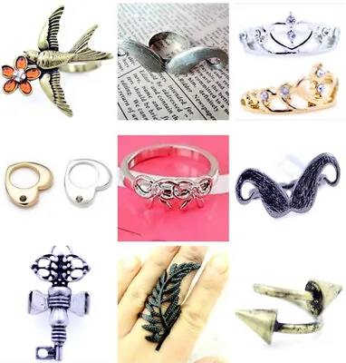 Bird Moustache Heart Bow Key Leaf Crown Spike Ring With Crystal Choices • $4.09