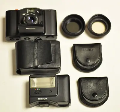 Minox GL 35mm Camera With Acc. Shown. READ. SOLD AS PARTS/REPAIR. NO RETURNS. • $75