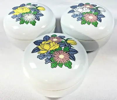 Set (3) FUKAGAWA FLORAL TRINKET BOXES Vintage MCM Porcelain Lidded Stash Jewelry • $26.95