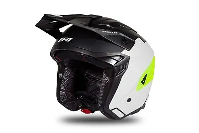 UFO Sheratan Jet Street Trials Helmet White Black Neon Yellow Matt -  All Sizes • $93.31