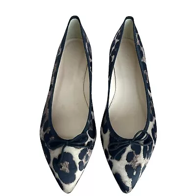 J. CREW Gemma Ballet Flats Leopard Print Satin Bow Pointed Toe Slip On Size 7.5 • $39.99