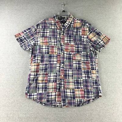 J Crew Shirt Mens Extra Large Button Up Madras Patchwork Short Sleeve Slim Fit • $23.55