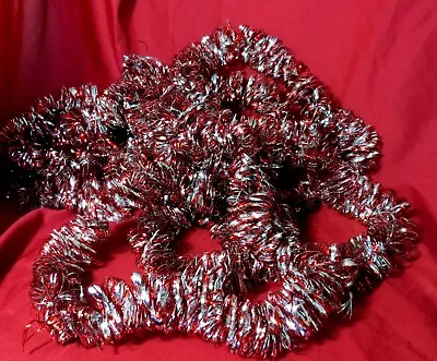 Vtg Crafts Xmas Tinsel Garland Looped Twisted  Foil 168  Long Red Silver • $24.80