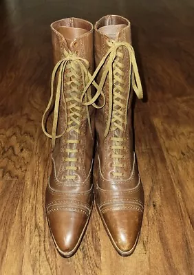 VTG Queen's Quality Antique Victorian Boots Womens Brown Leather High Lace Up • $149.99