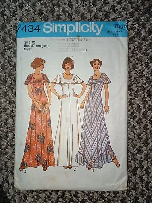 Vintage 70s Simplicity 7434 Maxi Misses' Bias Dress Sewing Pattern Size 12 • £7.50