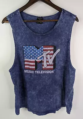 Viacom MTV Music Television Logo Blue Marbled Cropped Tank Top Women's Size 2X • £10.61