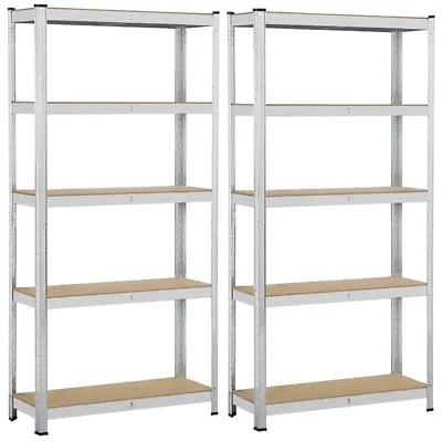 5-Tier Garage Shelving Unit Heavy Duty Storage Shelves Shed Rack Silver Used • £19.99