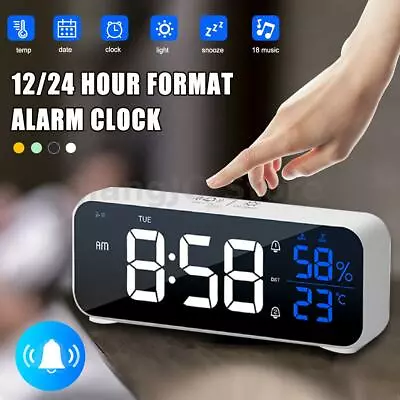 $27.99 • Buy Digital Alarm Clock Wireless LED USB Charger Snooze Temperature Display Kids