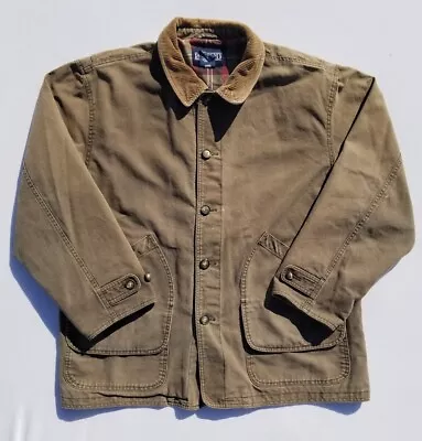 Lands End Canvas Chore Field Jacket Workwear Brown Corduroy Collar Flannel Lined • $24.50