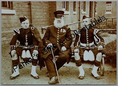 £5 • Buy Military Cameron Highlanders Bandboys In Sidecaps & Kilts & Veteran Photograph