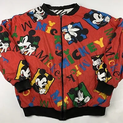 Vintage 90s Disney Mickey Mouse Reversible Bomber Jacket AOP Multicolor • $36.88
