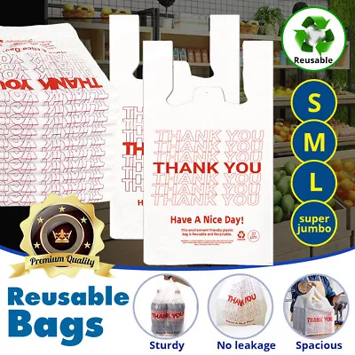 Reusable Plastic Singlet Shopping Bags Heavy Duty Grocery Carry Checkout Bags AU • $179.40