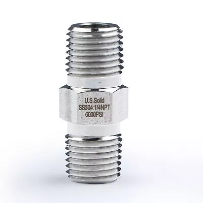 U.S. Solid 304 Stainless Steel Fitting Hex Nipple NPT 1/4  Male X 1/4  Male • $9.39