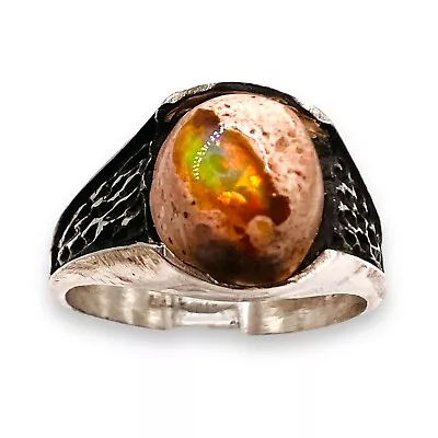 Mexican Fire Opal Gemstone 925 Sterling Silver Ring Size 9.75 • $145