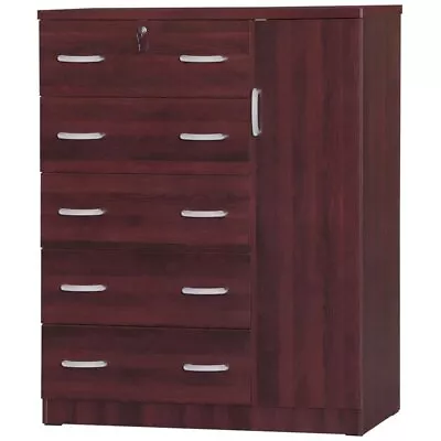 Pemberly Row Modern 5 Drawer Wooden Tall Chest Wardrobe In Mahogany • $315.77