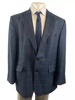 MASSIMO PASCALI BLAZER JACKET 48 BLUE BROWN Tartan Wool Blend Button Checked • £22.48