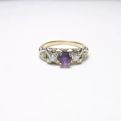 1930s Vintage 14K Yellow White Gold 0.25 Ct Natural Amethyst And Diamond Ring • $90