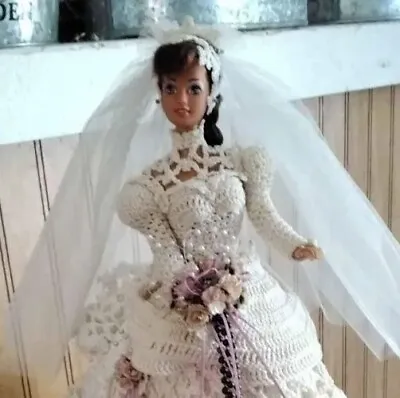 Vintage Barbie Doll In Hand Crocheted Wedding Gown GUC • $40