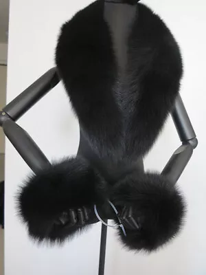 100% Real Fox Fur Collar/black Neck Wrap/women Jacket Collar/sleeve Covers/cuffs • $74