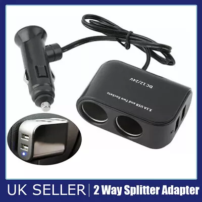 2 Way 12V 24V Multi Socket Car Cigarette Lighter Splitter USB Charger Adapter UK • £5.95