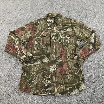 Mossy Oak Shirt Adult Medium Brown Green Camo Chamois Flannel Button Up Hunt Men • $17.99