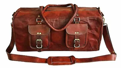 £48.48 • Buy Hi-Quality Genuine Vintage Leather Luggage Brown Duffel Weekend Travel Bag