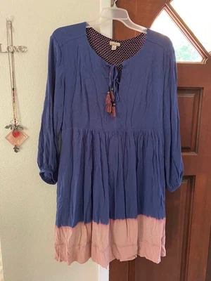 £30.29 • Buy HOLDING HORSES Anthropologie Blue Ombre Dip Dye Peasant Dress Tassels Size 16