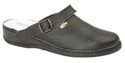 DEK Mens Leather Mule Swivel Bar Clogs Slip On Sandals Shoes Black 75% OFF SALE • £14.99