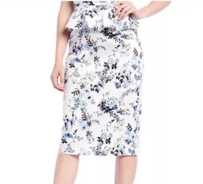 NEW Antonio Melani Gianna Printed Peplum Skirt Coastal Skies Blue Floral Size 8 • $50