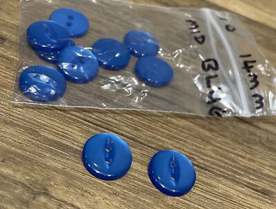 £0.99 • Buy 10 Mid Blue Fish Eye Round Buttons (14mm In Size) For Cardigans, Craft, DIY