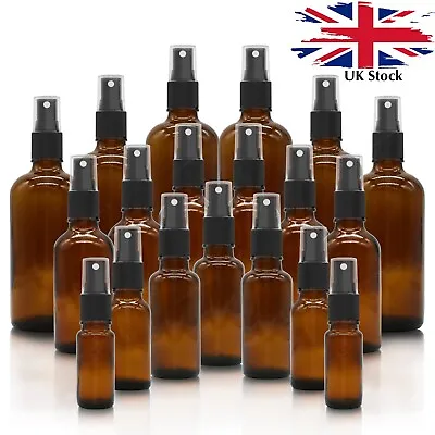 £153.35 • Buy AMBER Glass Spray Bottles With BLACK ATOMISER / Mist Spray Refillable 10 - 100ml