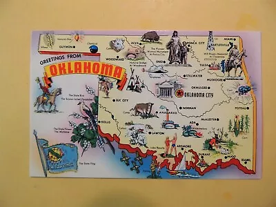 Greetings From Oklahoma Vintage Map Postcard State Flag Bird Flower  • $1.99