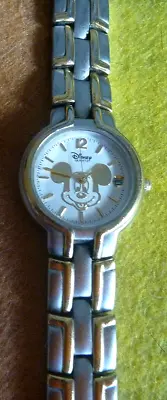 RARE! Mickey Mouse Watch Disney Parks Gold Mickey Head 3 Hands & Date New Batt • $24.75
