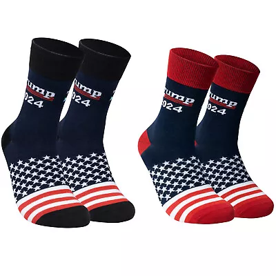 2 Pairs Trump 2024 American Flag Socks Men's Women's Cotton Novelty Crew Socks • $14.99