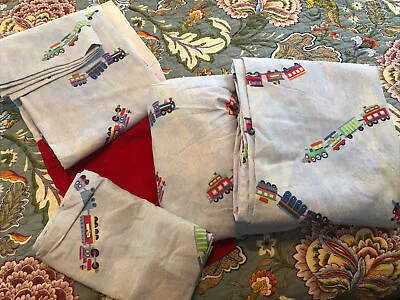 POTTERY BARN KIDS TRAIN JUNCTION COTTON FLANNEL TWIN SHEET SET & DUVET & Ruffle • $145