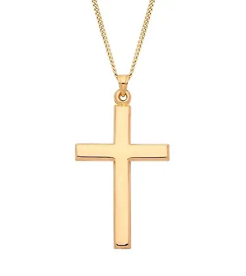 9ct Yellow Gold On Silver Large Cross Pendant & Chain 16 18 20 Inch • £18.95