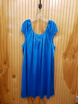 Vintage Lorraine Blue Tricot Nightgown Antron Nylon Size 2XLace V-Neck  • $14.99