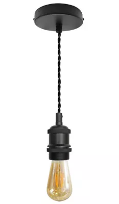 Ceiling Rose & Pendant Fabric Flex MATT BLACK Hanging Lamp Holder Kit H3065 • £12.99