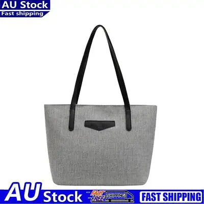 Fashion Large Capacity Shoulder Tote Women PU Linen Top-handle Bag (Grey) • $10.73