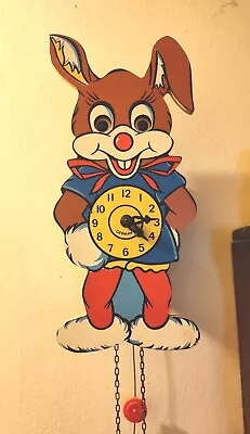  Rare Vintage Helmut Kammerer German Child Clock Rabbit Bunny Moving Eyes/Works • $95