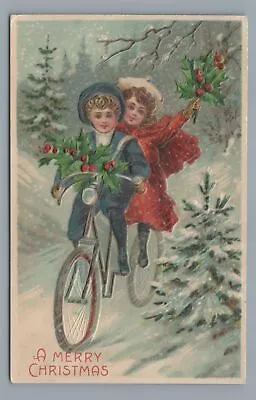 Couple On Bicycle A Merry CHRISTMAS Vintage 1907 Postcard • $4.99