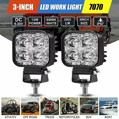 2 Pack LED Work Light SPOT Lights For Truck Off Road Tractor 12V 24V Square 12W • £12.21