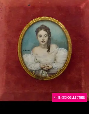 VERY FINE ANTIQUE 19th CENTURY FRENCH MINIATURE YOUNG LADY PORTRAIT HAND PAINTED • £427.57